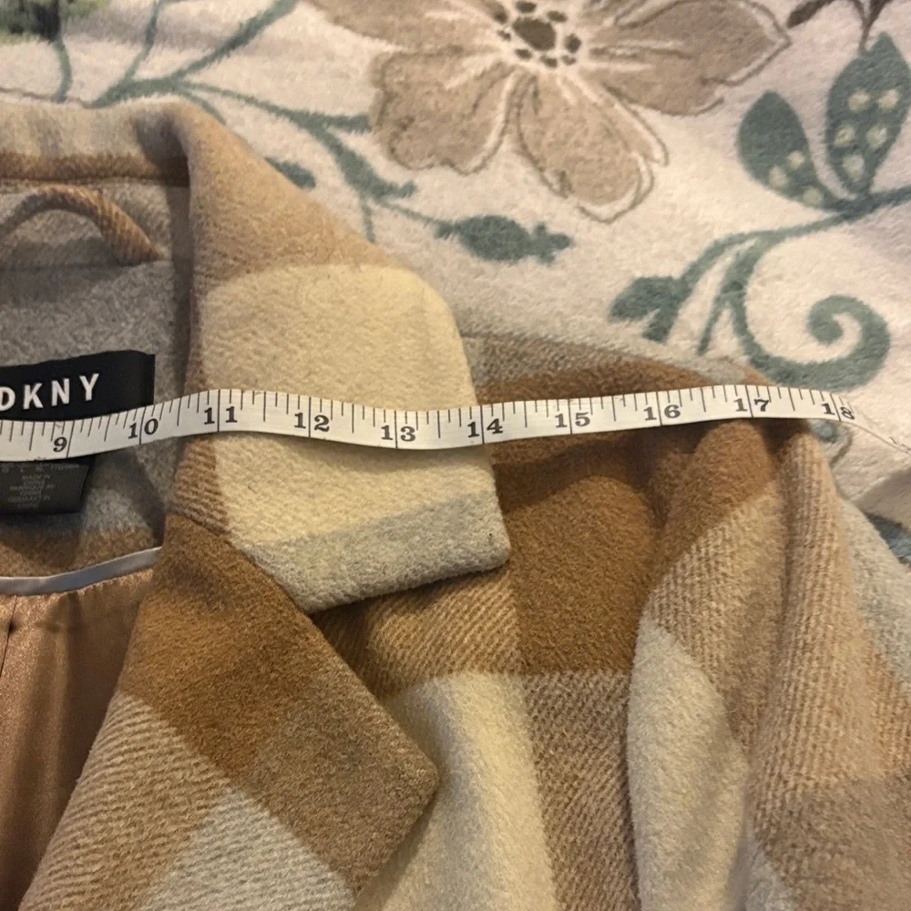 DKNY Women's Checkered wool coat - Brown and Gray - Picture 4 of 10